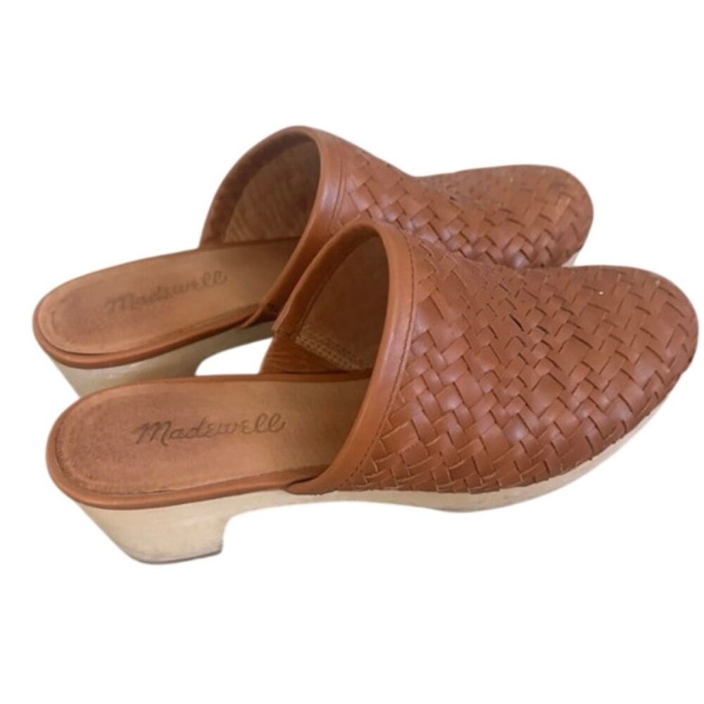 Madewell Woven Leather Clog Mules in English Saddle 7